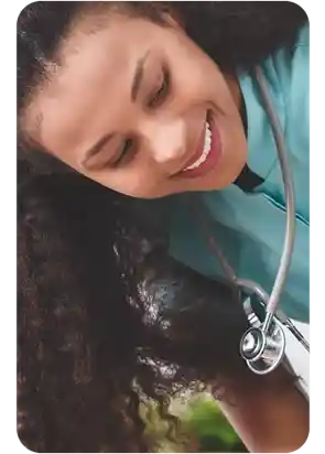 Nurse with stethoscope links to coverage information